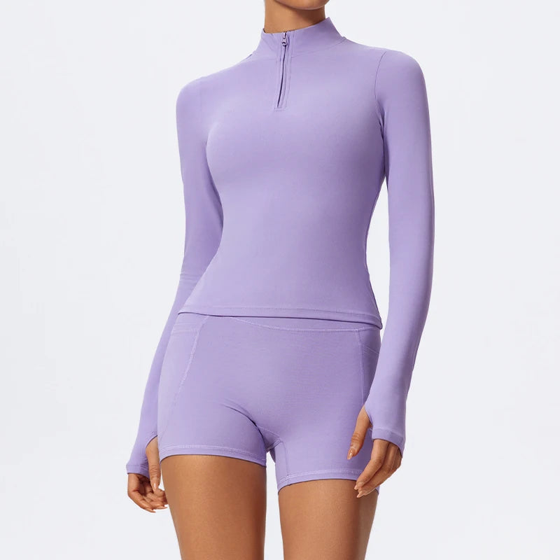Hearuisavy Half Zipper Yoga Suit Outdoor Workout Clothing Casual Gym Set Women Flared Pants 2Pcs Sports Long Sleeves Shirt Suit
