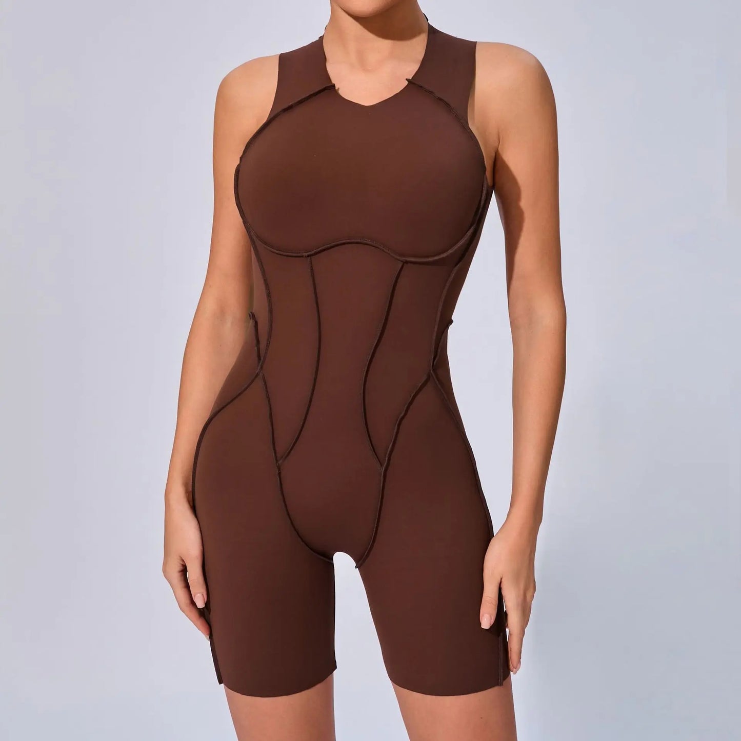 Seamless Yoga Jumpsuits Sports Fitness Hip-lifting Backless Short-sleeved One-piece Workout Gym Leggings Tracksuits for Women