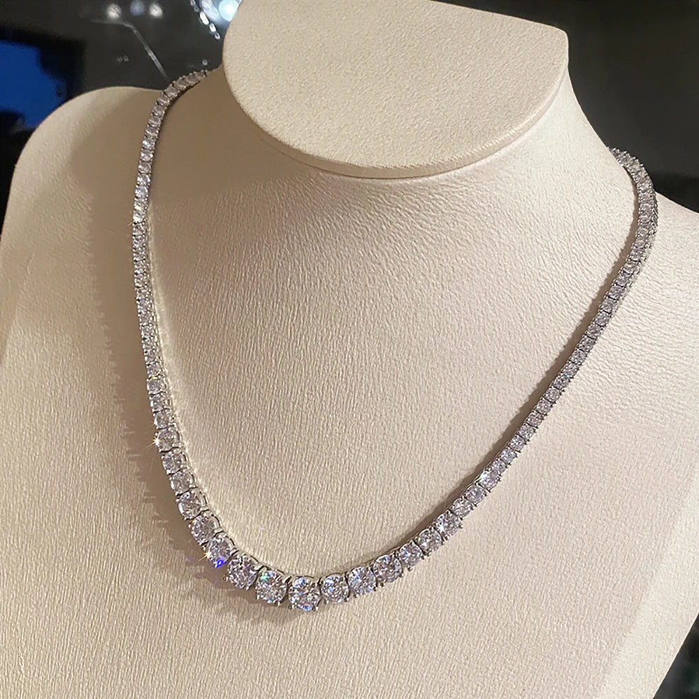 3-5mm Size Gradient Full Moissanite Diamond Tennis Necklace with Certificate 100% S925 Silver Choker Riviera Necklace for Women