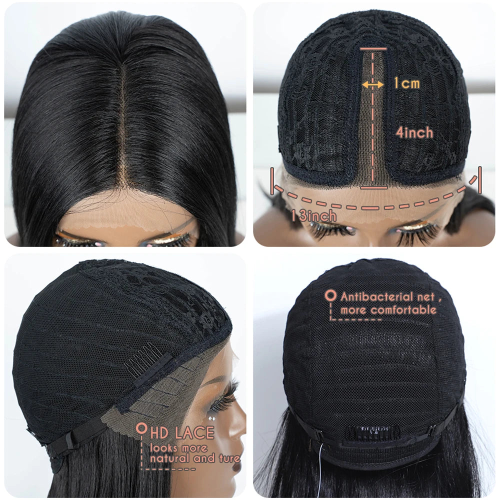 Synthetic Lace Front Wig 28" Straight Ombre Chocolate Brown lace Wig Cosplay part Wig  For Women Lace Wig synthetic Lace Wig