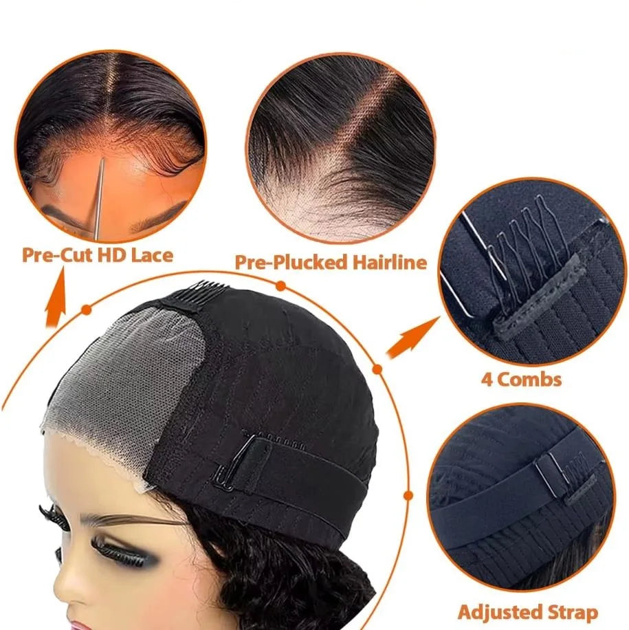 Glueless Human Hair Wigs Brazilian Straight Bob Wig 5x5 Pre Cut Lace Wigs For Women 13x4 Transparent Lace Front Human Hair Wigs