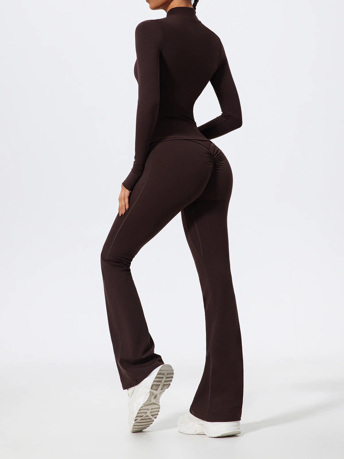 Hearuisavy Half Zipper Yoga Suit Outdoor Workout Clothing Casual Gym Set Women Flared Pants 2Pcs Sports Long Sleeves Shirt Suit
