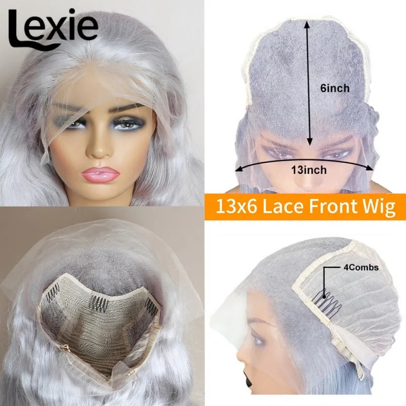 30 Inch Grey Human Hair Wigs Raw Vietnamese Silver Body Wave Lace Front Wigs For Women Gray 13x6 Transparent Lace Frontal Wig