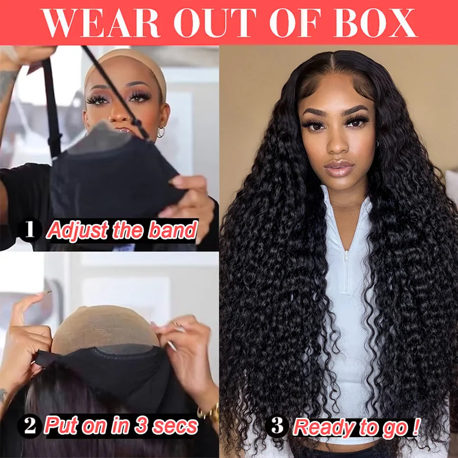 100% Human Hair 13x6 HD Deep Wave Lace Frontal Wigs 13x4 Water Curly 5x5 Glueless Lace Front Wig 30 40 Inch Closure Kinky WearGo