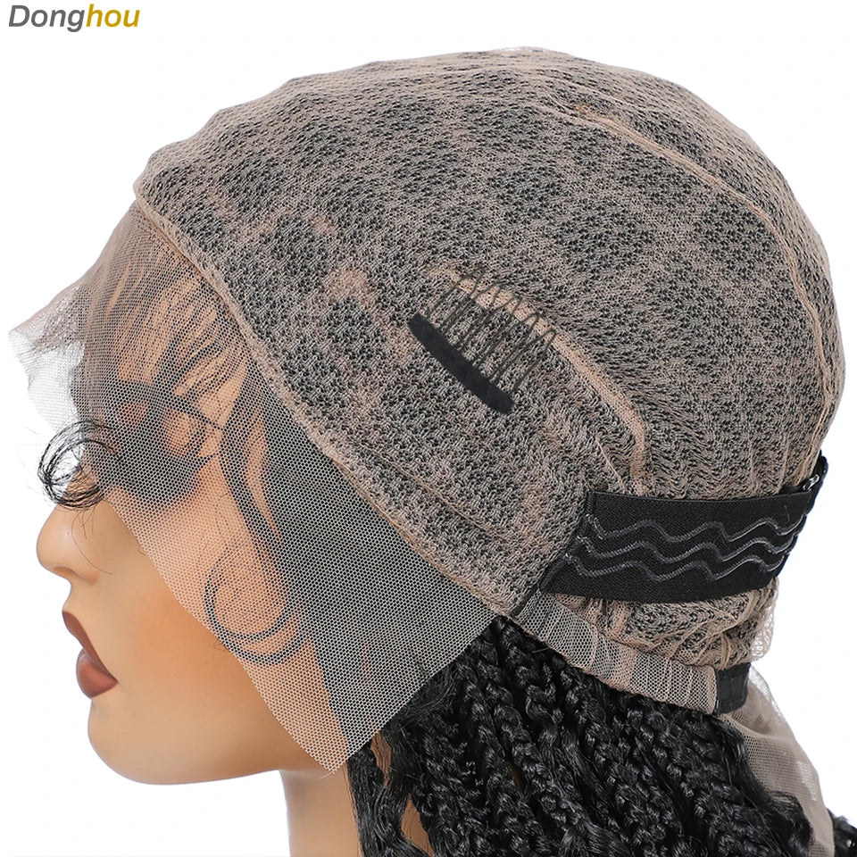 Boho Goddess Box Braid Wig with Baby Hair Lace Front Braided Wigs for Women Brown Hair Synthetic Blended Braids Wig Curly Hair