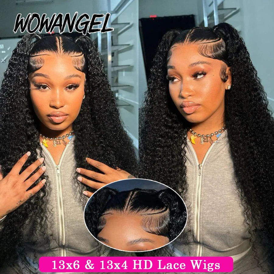 Wow Angel 250% HD Lace Frontal Wigs 13X6 Water Wave Wigs 28inch Lace Front Wigs Pre Plucked Curly Wig Human Hair Wig For Women