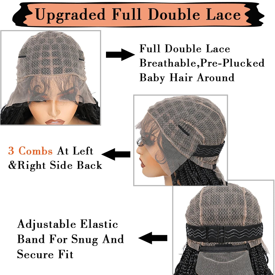 Boho Goddess Box Braid Wig with Baby Hair Lace Front Braided Wigs for Women Brown Hair Synthetic Blended Braids Wig Curly Hair