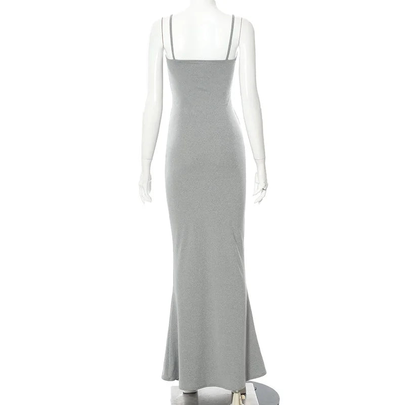 2024 Summer Dresses For Women Sexy Spaghetti Strap Black Long Dress Y2k Sleeveless Solid Skinny Bodycon Trumpet Maxi Vestidos