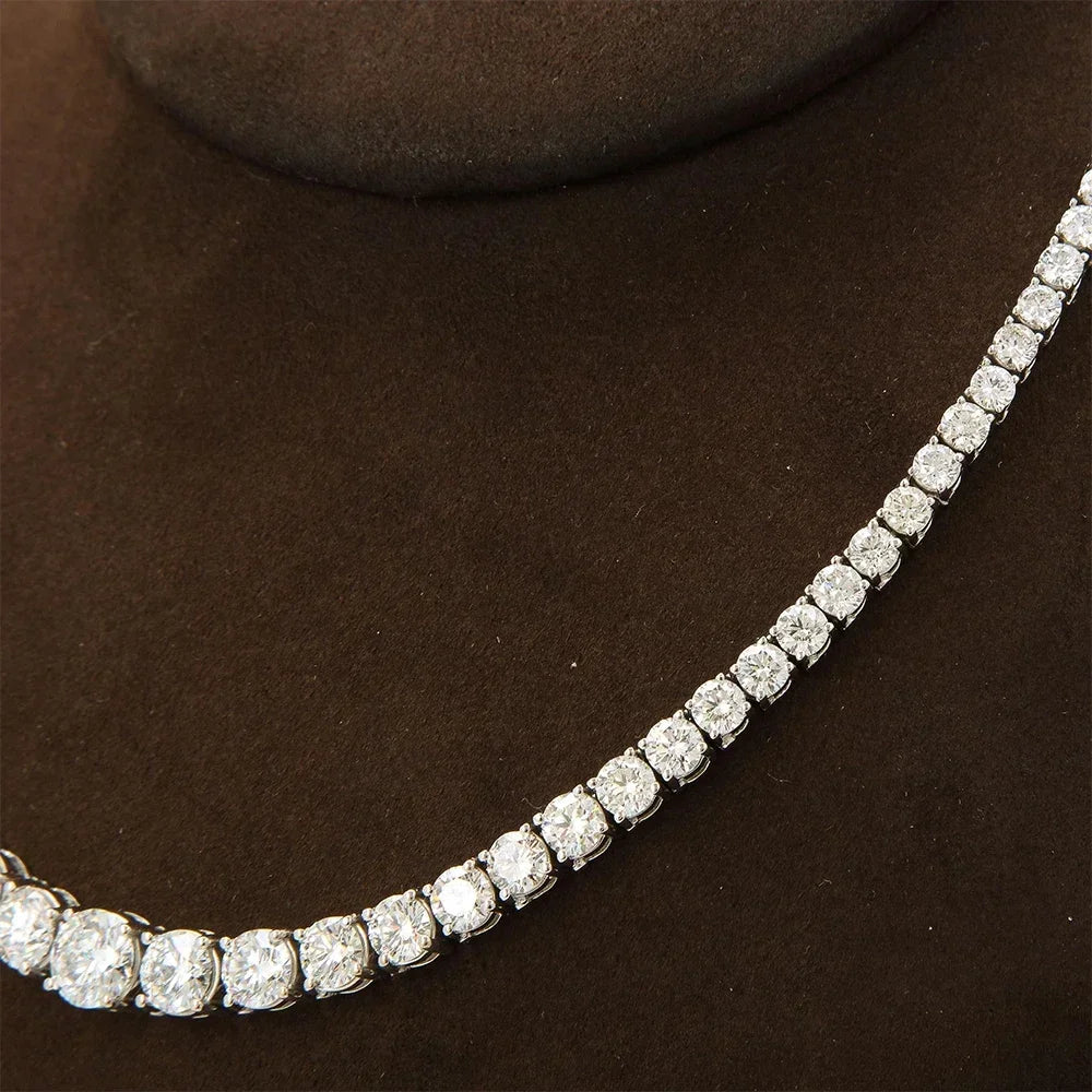 3-5mm Size Gradient Full Moissanite Diamond Tennis Necklace with Certificate 100% S925 Silver Choker Riviera Necklace for Women