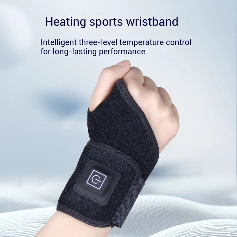 Electrically heated wrist brace with adjustable and breathable black strap for sports and hand joint protection tools