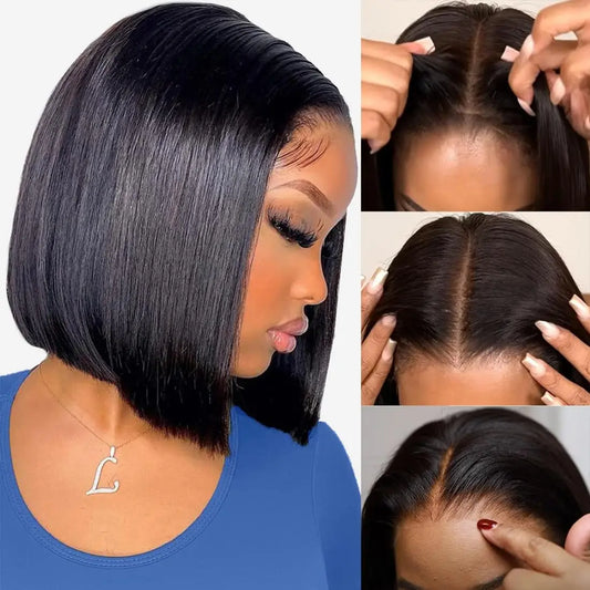 Glueless Human Hair Wigs Brazilian Straight Bob Wig 5x5 Pre Cut Lace Wigs For Women 13x4 Transparent Lace Front Human Hair Wigs