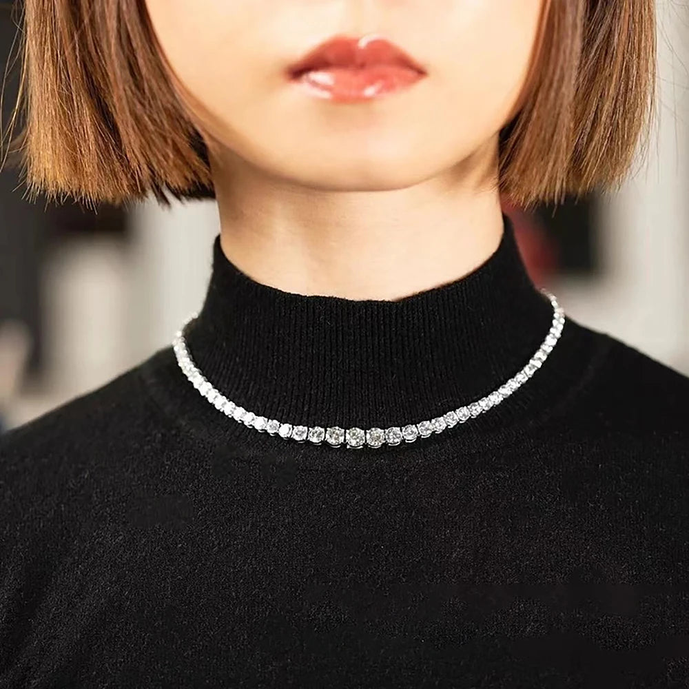 3-5mm Size Gradient Full Moissanite Diamond Tennis Necklace with Certificate 100% S925 Silver Choker Riviera Necklace for Women