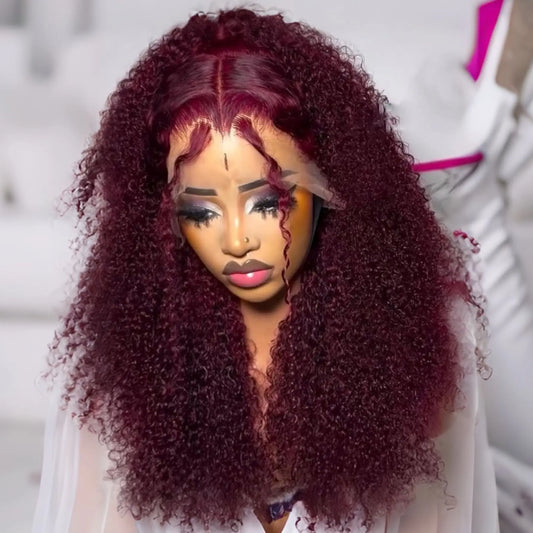 99J Red Burgundy Color Deep Wave 13X4 Lace Frontal Synthetic Wig For Women Natural Hairline Baby Hair Preplucked Bleach Knots