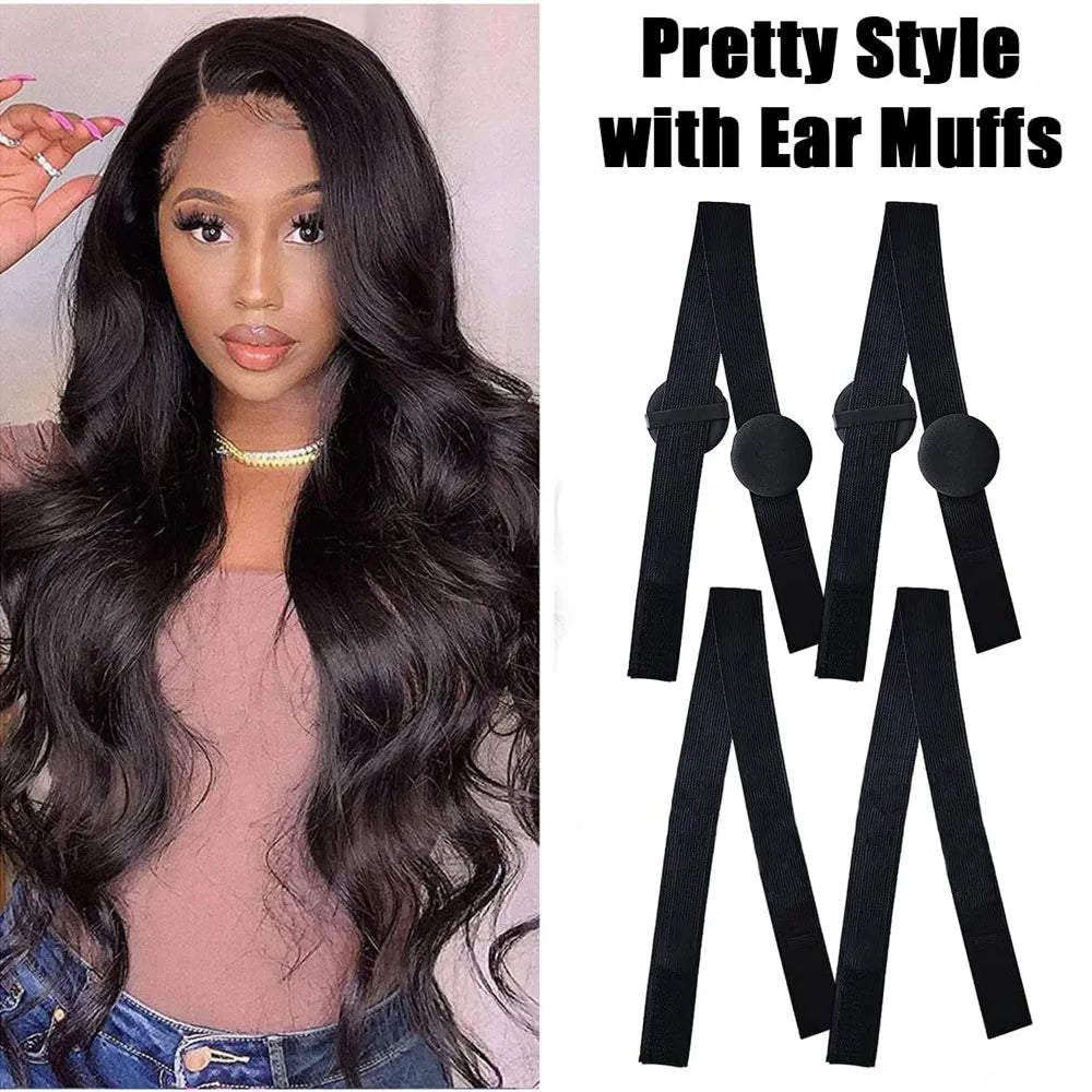 Black Lace Melting Band with Ear Cover Elastic Edge Wrap Wig Headband for Lace Frontal Wigs Wig Making Accessories