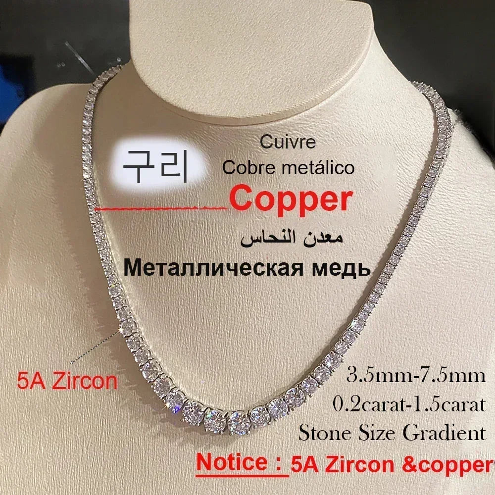 3-5mm Size Gradient Full Moissanite Diamond Tennis Necklace with Certificate 100% S925 Silver Choker Riviera Necklace for Women