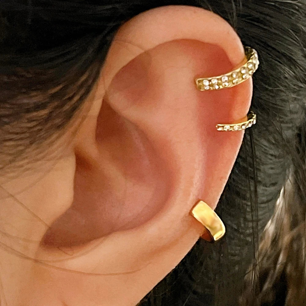 3Pcs Simple Crystal Ear Cuff For Women Teens Gold Silver Color Non Piercing Fake Cartilage Clip Earrings Set Fashion Jewelry