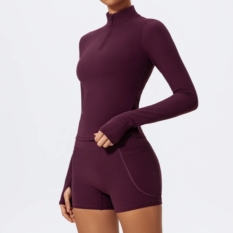 Hearuisavy Half Zipper Yoga Suit Outdoor Workout Clothing Casual Gym Set Women Flared Pants 2Pcs Sports Long Sleeves Shirt Suit