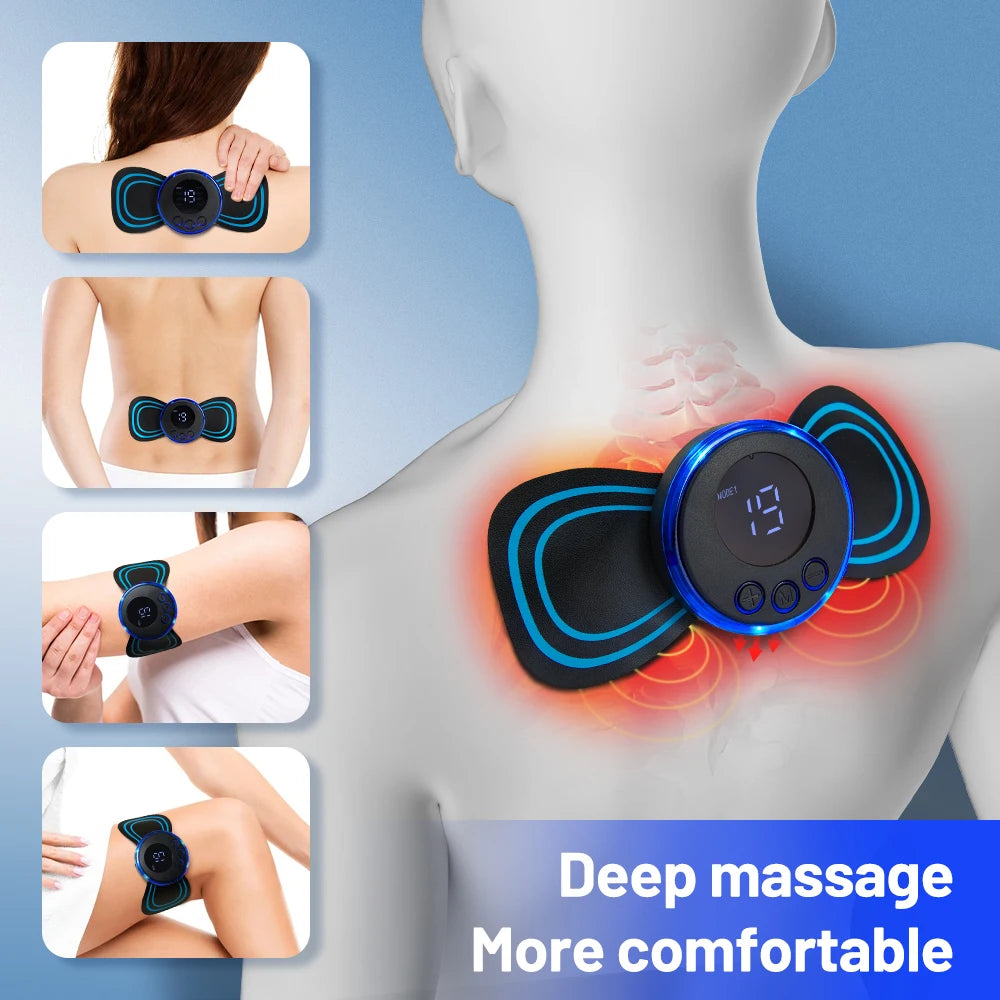 Neck Massager Mini Portable EMS Electric Cervical Massage Patch Pulse Body Muscle Stimulator Pads Relieve Fatigue Relax Tool