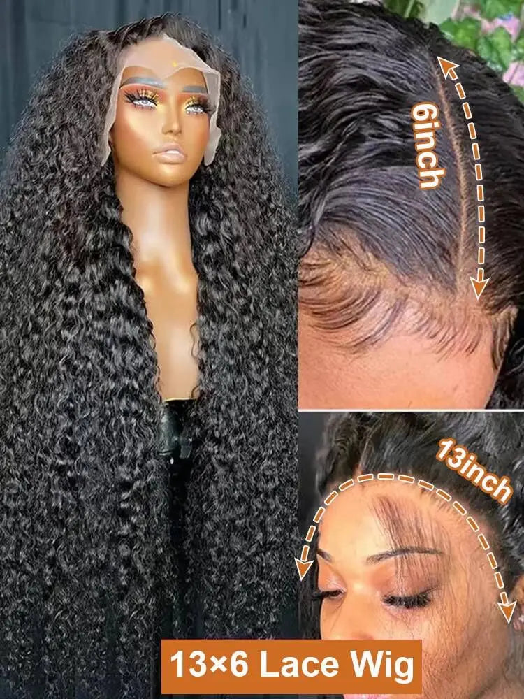 Deep Wave Frontal Wig Human Hair 13x4 Curly Human Hair Wig Transparent  Lace Wig 13x6 Water Wave Wigs 180 Density