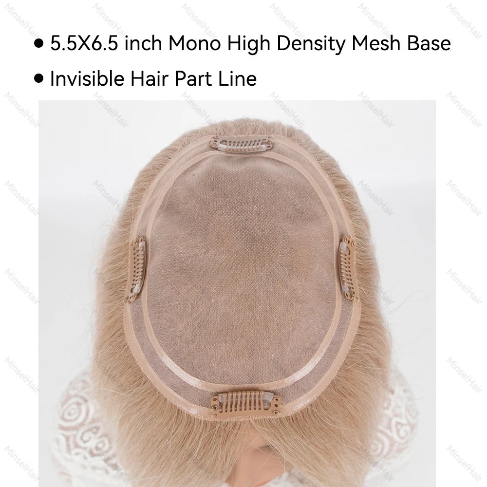 Ash Brown Human Hair Toppers 5.5X6.5 Mono Base Cuticle Remy Premium 14"-16" Hand-Crocheted 130% Density Breathable