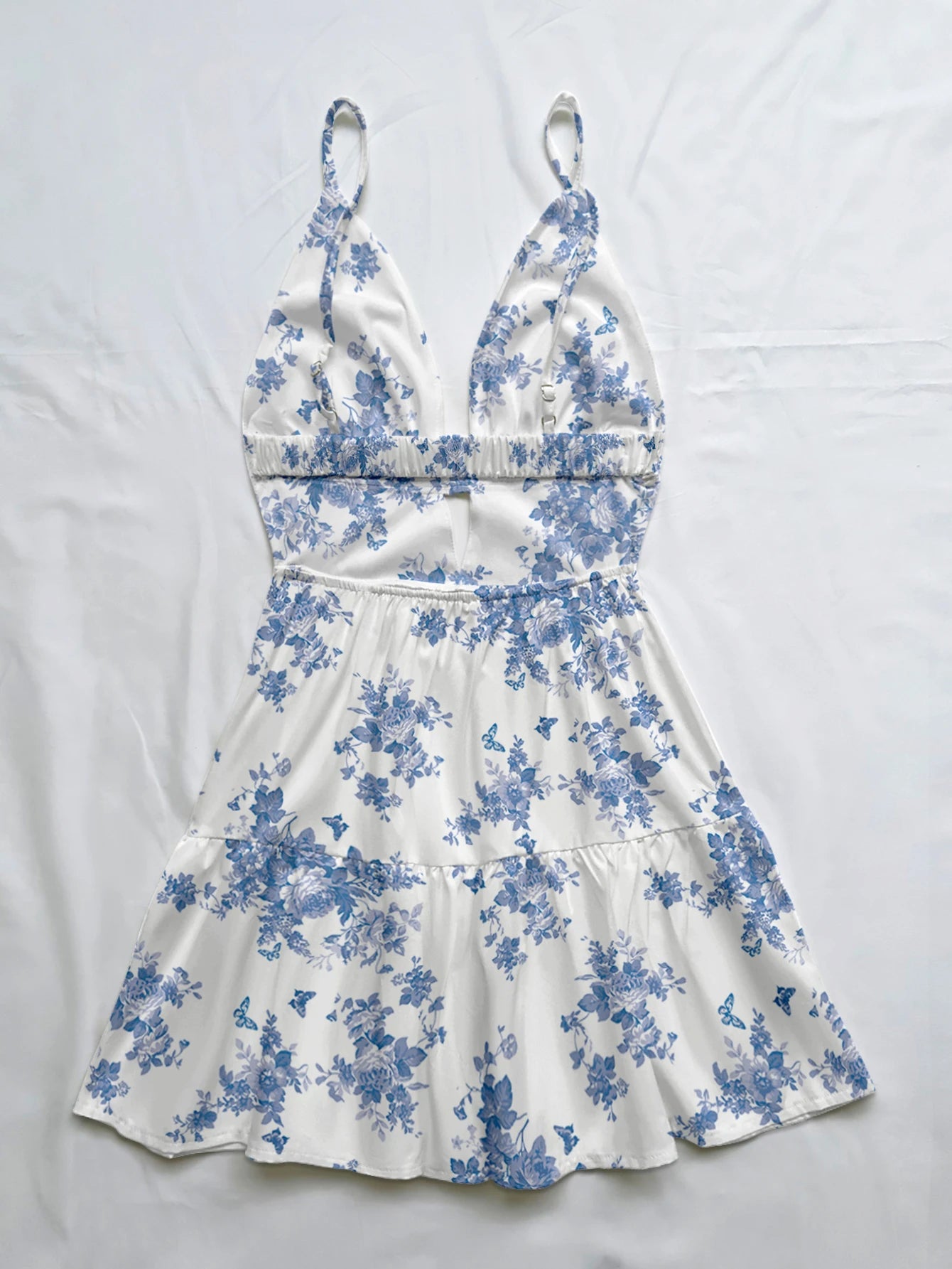 women's spring/summer new hot sale beach tropical vacation outfits light blue floral print slim fit short dress