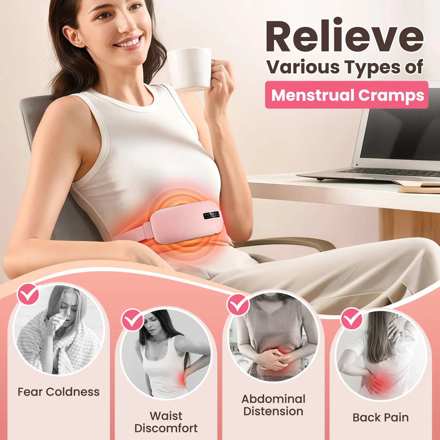 Lady Menstrual Heating Pad Warm Palace Belt Relieve Menstrual Pain Hot Compress Massager Uterus Cold Dysmenorrhea Relieving Belt