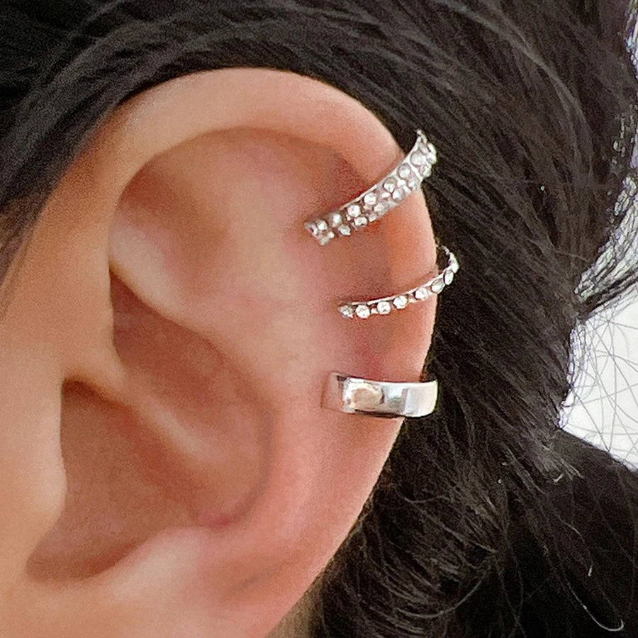 3Pcs Simple Crystal Ear Cuff For Women Teens Gold Silver Color Non Piercing Fake Cartilage Clip Earrings Set Fashion Jewelry
