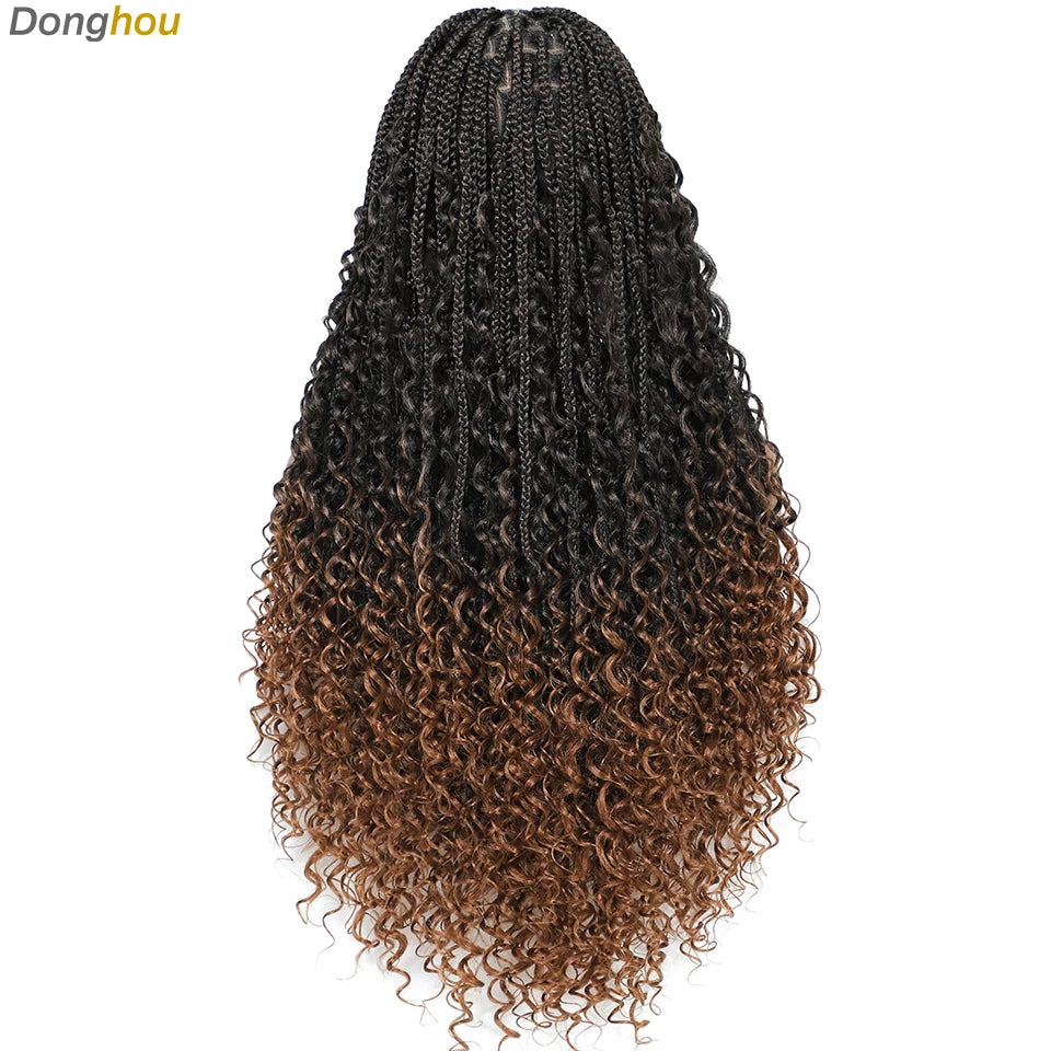 Donghou 24” Boho Box Braid Wigs Embroidery Bohemian Braids Wigs Knotless Square Part Braided Lace Wig Pre Plucked with Baby Hair