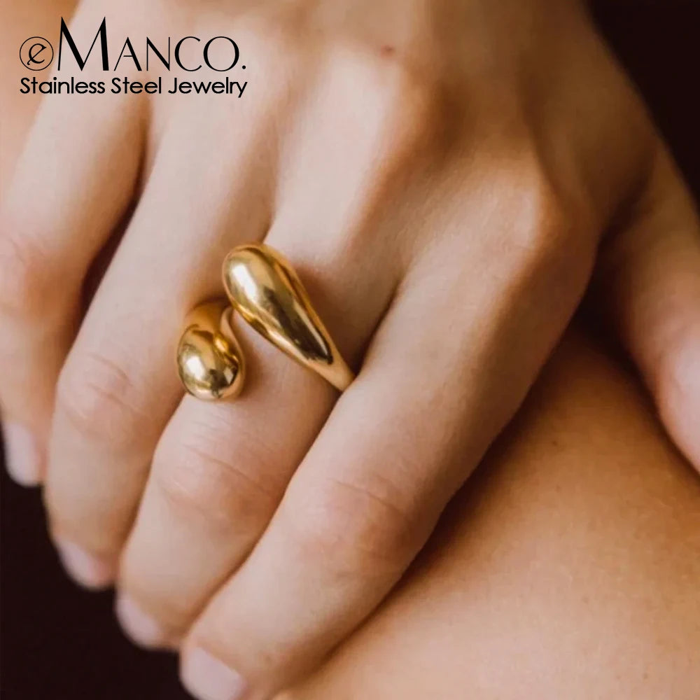 eManco Minimalist Rectangle Shell Personalized Frosted Stainless steel Women's ring Gold/Silver Color Girl Jewelr