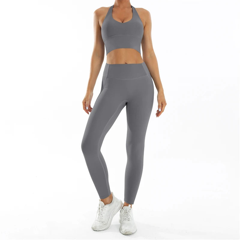 Nude Feel Fitness Suit Sports Set Women's Tracksuit Sexy Yoga Outfits Gym Sportswear Legging And Underwear Workout Clothes Woman