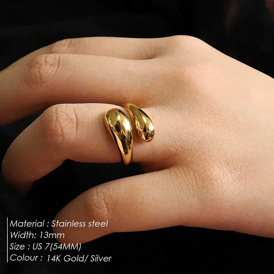 eManco Minimalist Rectangle Shell Personalized Frosted Stainless steel Women's ring Gold/Silver Color Girl Jewelr