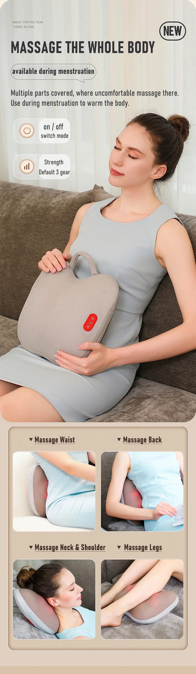 Massage cushion massager, waist and back kneading massager, full body usable, hot compress massage backrest