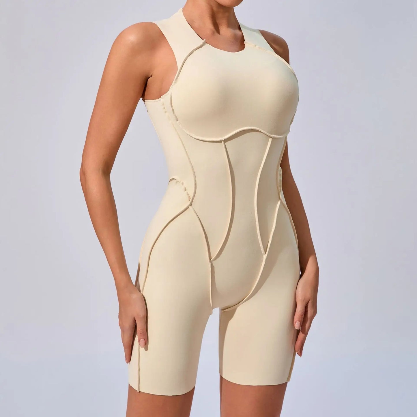 Seamless Yoga Jumpsuits Sports Fitness Hip-lifting Backless Short-sleeved One-piece Workout Gym Leggings Tracksuits for Women