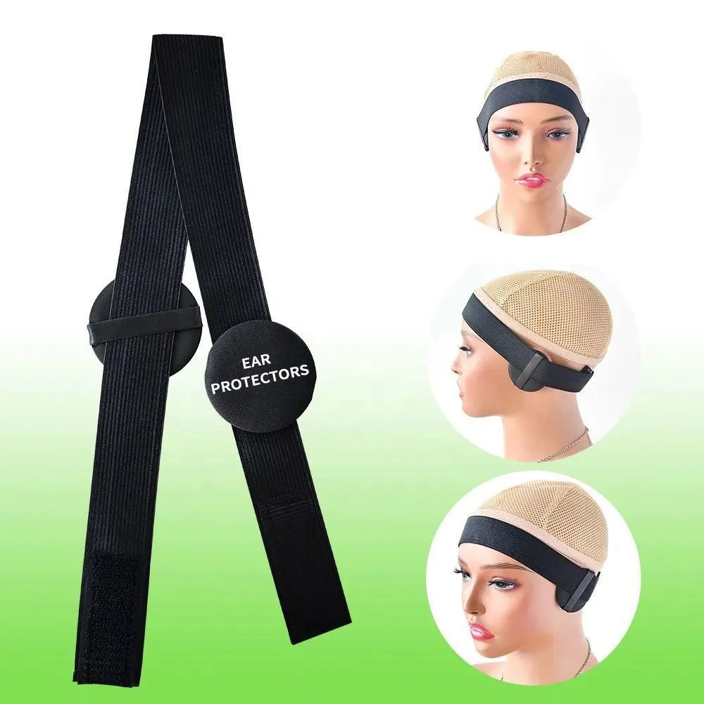 Black Lace Melting Band with Ear Cover Elastic Edge Wrap Wig Headband for Lace Frontal Wigs Wig Making Accessories
