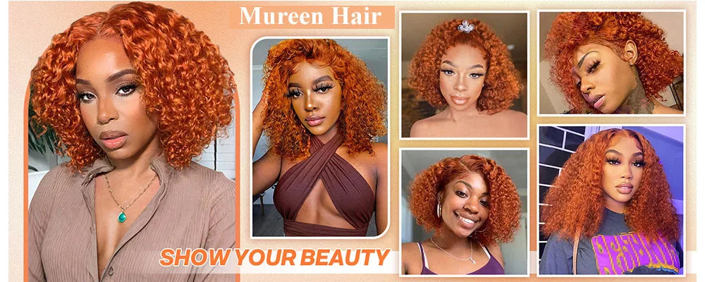 Ginger Orange Bob Wig Deep Wave Lace Front Wig Human Hair Water Wave 13x4 Pre Plucked HD Lace Front Human Hair Wigs For Women