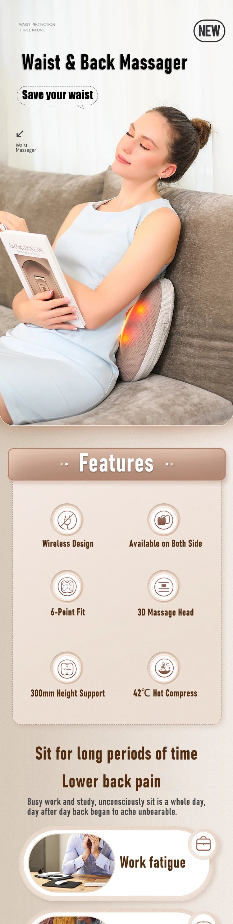 Massage cushion massager, waist and back kneading massager, full body usable, hot compress massage backrest