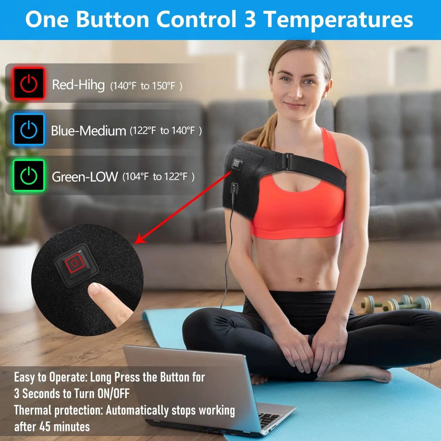 Usb Heated Shoulder Brace Rotator Cuff Support Pain Relief Adjustable Left/Right Shoulder Joint Pain Sports Protective Equipment