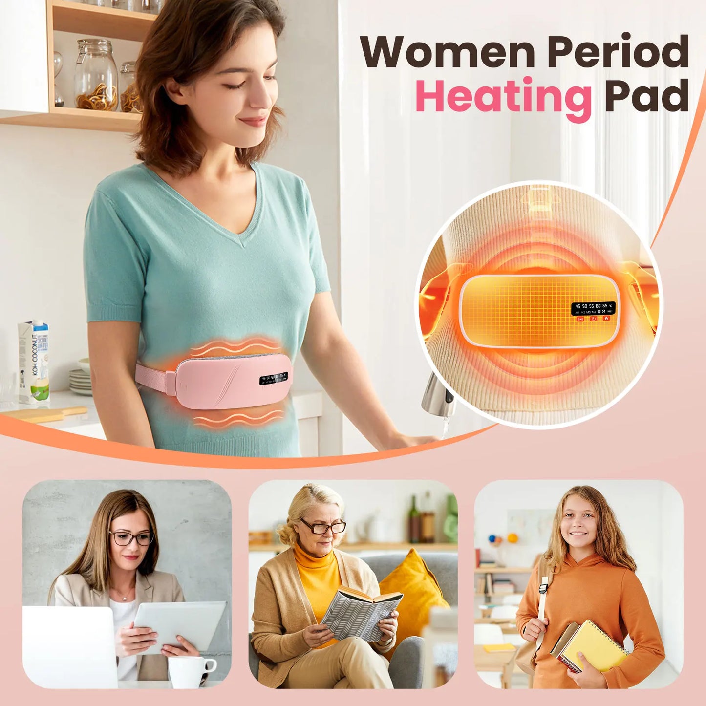 Lady Menstrual Heating Pad Warm Palace Belt Relieve Menstrual Pain Hot Compress Massager Uterus Cold Dysmenorrhea Relieving Belt