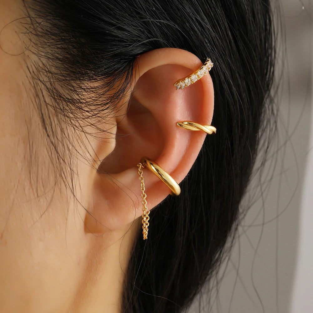 3Pcs Simple Crystal Ear Cuff For Women Teens Gold Silver Color Non Piercing Fake Cartilage Clip Earrings Set Fashion Jewelry