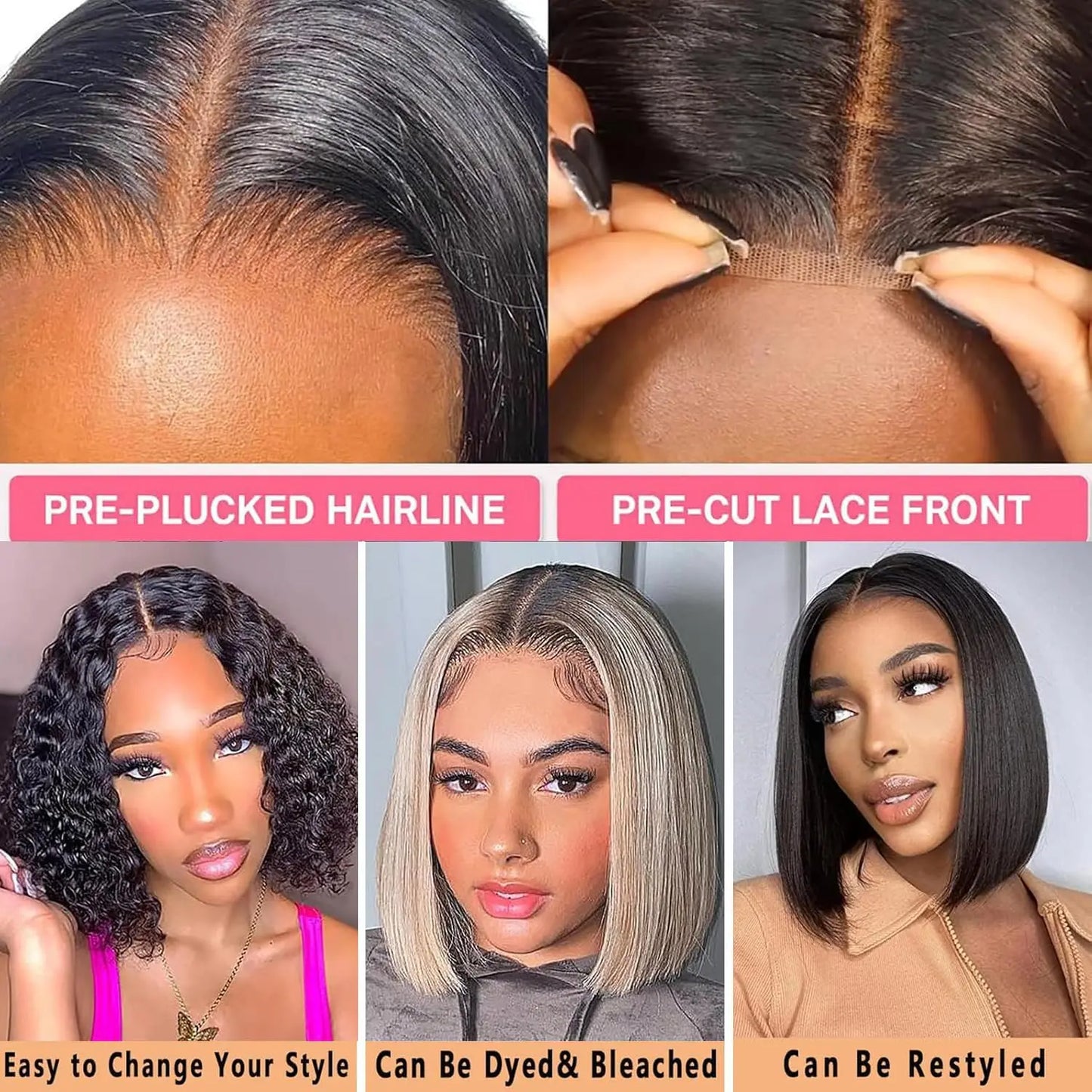 Glueless Human Hair Wigs Brazilian Straight Bob Wig 5x5 Pre Cut Lace Wigs For Women 13x4 Transparent Lace Front Human Hair Wigs