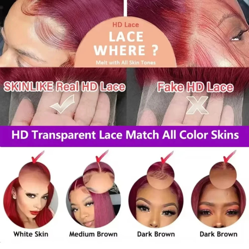Burgundy Curly 13x6 Hd Lace Frontal Wig Human Hair 100% Brazilian 13x4 Water Deep Wave 99J Red Colored Wig For Women 40 46 Inch