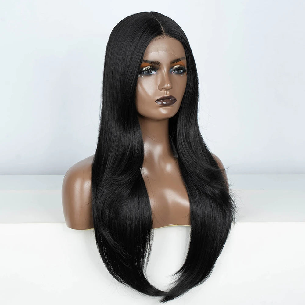 Synthetic Lace Front Wig 28" Straight Ombre Chocolate Brown lace Wig Cosplay part Wig  For Women Lace Wig synthetic Lace Wig