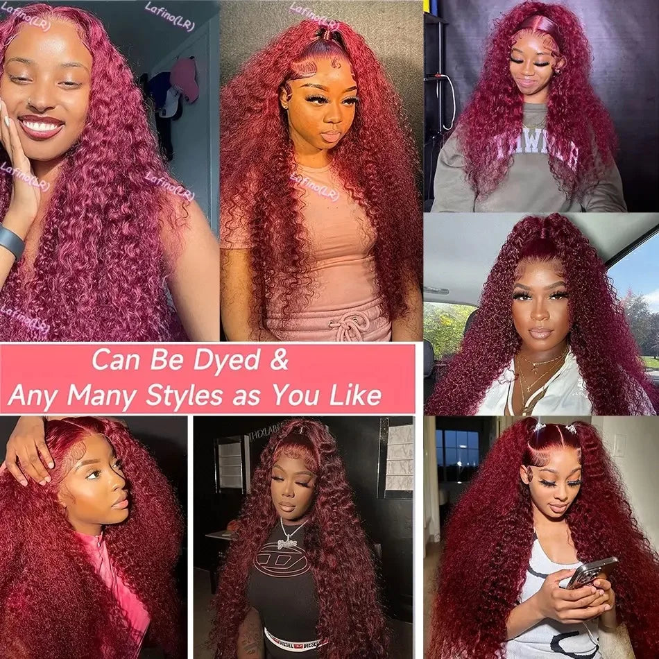 99J Red Burgundy Color Deep Wave 13X4 Lace Frontal Synthetic Wig For Women Natural Hairline Baby Hair Preplucked Bleach Knots