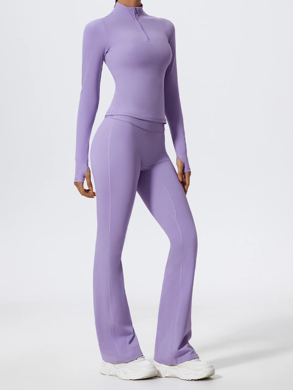 Hearuisavy Half Zipper Yoga Suit Outdoor Workout Clothing Casual Gym Set Women Flared Pants 2Pcs Sports Long Sleeves Shirt Suit