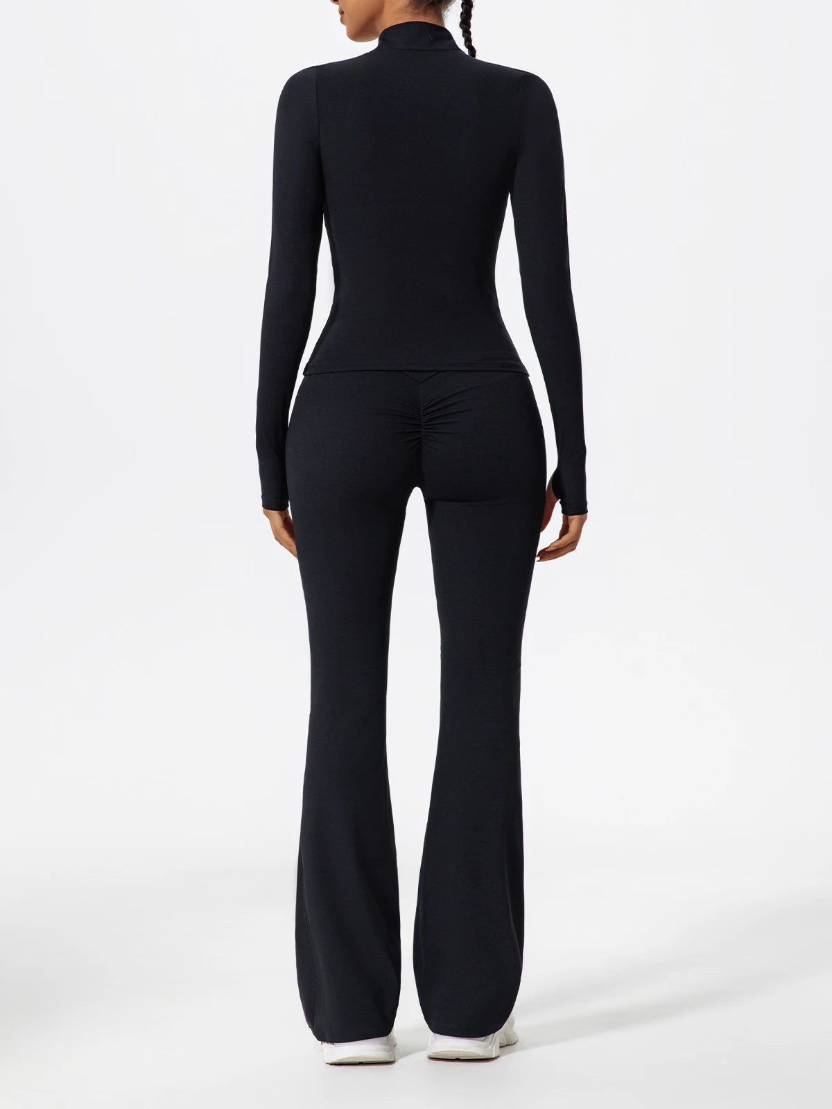 Hearuisavy Half Zipper Yoga Suit Outdoor Workout Clothing Casual Gym Set Women Flared Pants 2Pcs Sports Long Sleeves Shirt Suit