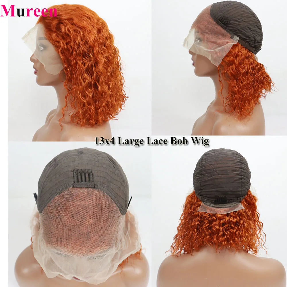 Ginger Orange Bob Wig Deep Wave Lace Front Wig Human Hair Water Wave 13x4 Pre Plucked HD Lace Front Human Hair Wigs For Women