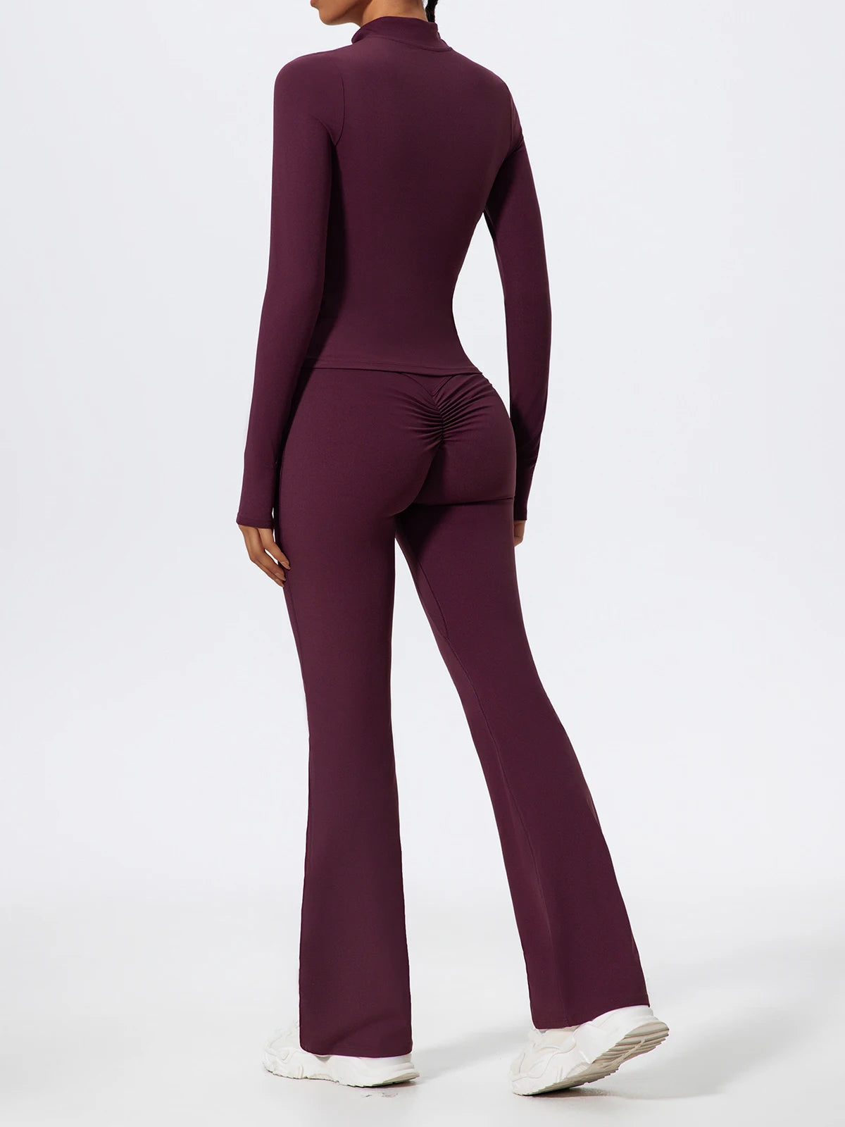 Hearuisavy Half Zipper Yoga Suit Outdoor Workout Clothing Casual Gym Set Women Flared Pants 2Pcs Sports Long Sleeves Shirt Suit
