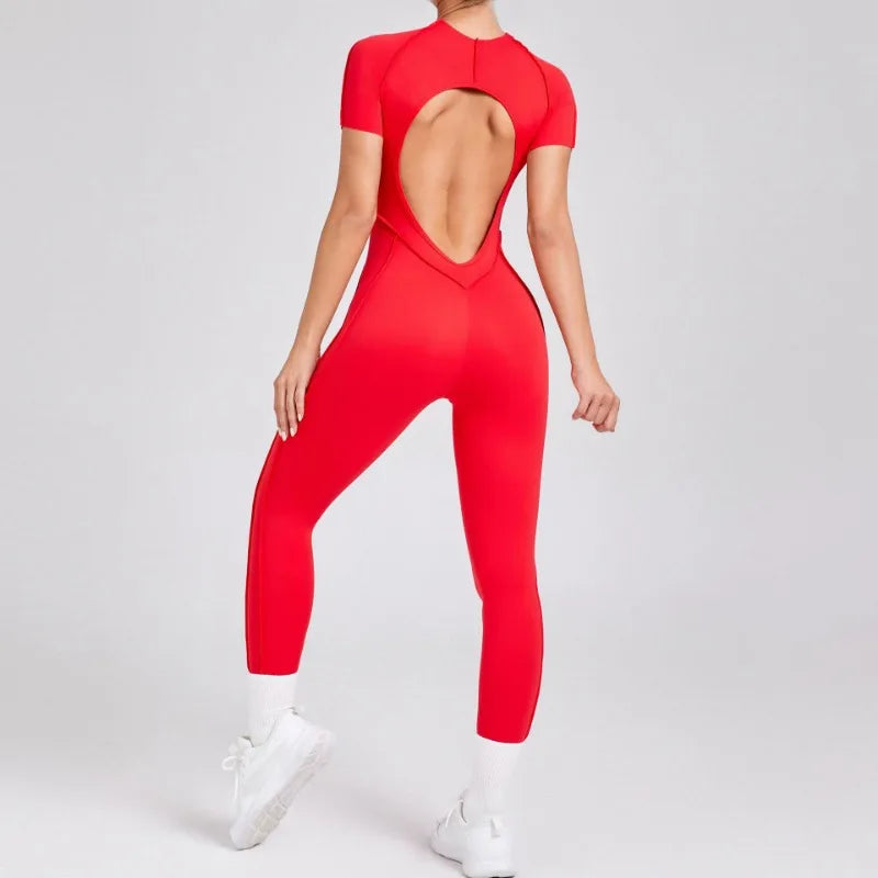 Seamless Yoga Jumpsuits Sports Fitness Hip-lifting Backless Short-sleeved One-piece Workout Gym Leggings Tracksuits for Women