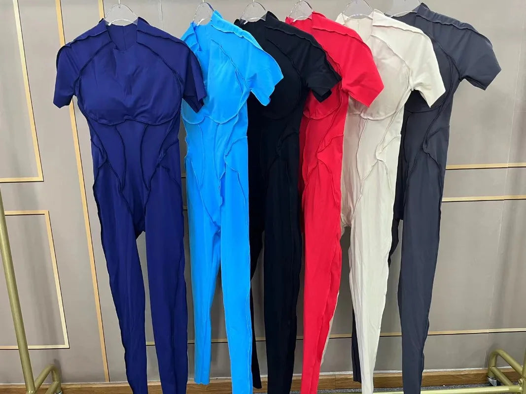 Seamless Yoga Jumpsuits Sports Fitness Hip-lifting Backless Short-sleeved One-piece Workout Gym Leggings Tracksuits for Women