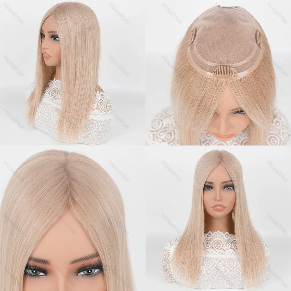 Ash Brown Human Hair Toppers 5.5X6.5 Mono Base Cuticle Remy Premium 14"-16" Hand-Crocheted 130% Density Breathable